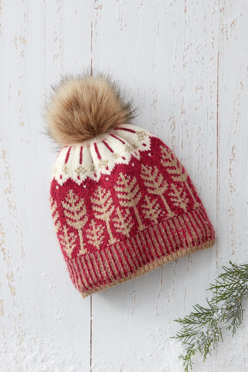 Fair Isle Forest Snow Hat - Red