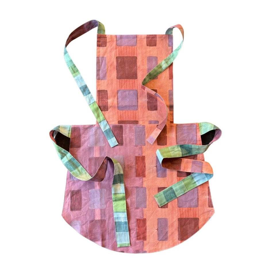 The Gemma Apron in Tapestry linen kitchen apron with bold abstract brushstroke art pattern - Goldie Home