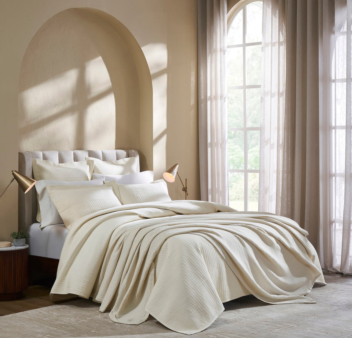 CL-271-11096_5|Elegant cream textured coverlet, soft quilted bedding for a modern bedroom. Neutral tone, comfortable, stylish bed linens.