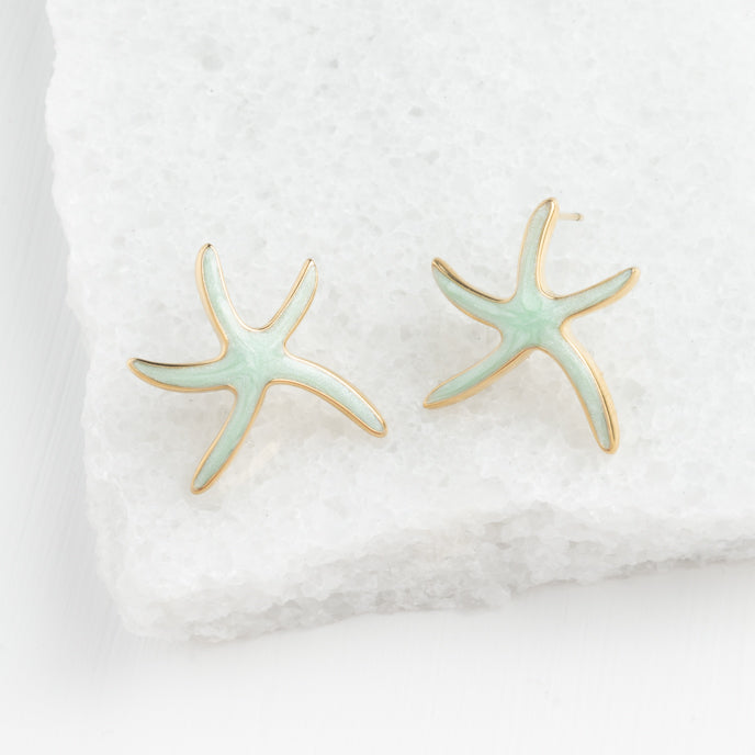 Starfish shaped earrings, green starfish studs, ocean earrings, symbolism of a starfish, fair trade jewelry groups