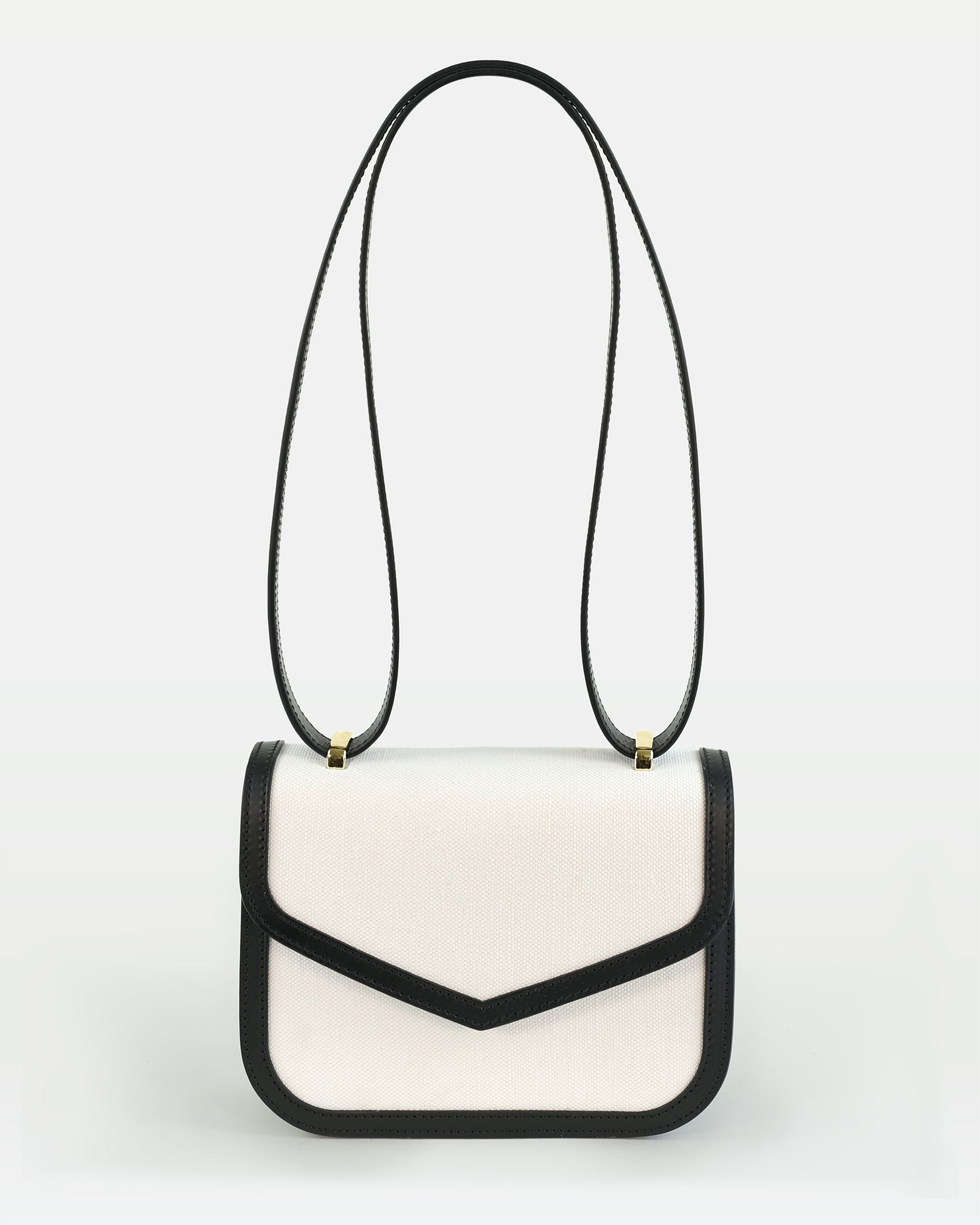 Small Crossbody in canvas and vegetable tanned calfskin leather - OffWhite/Black - Front view - Maya Crossbody | MODHER