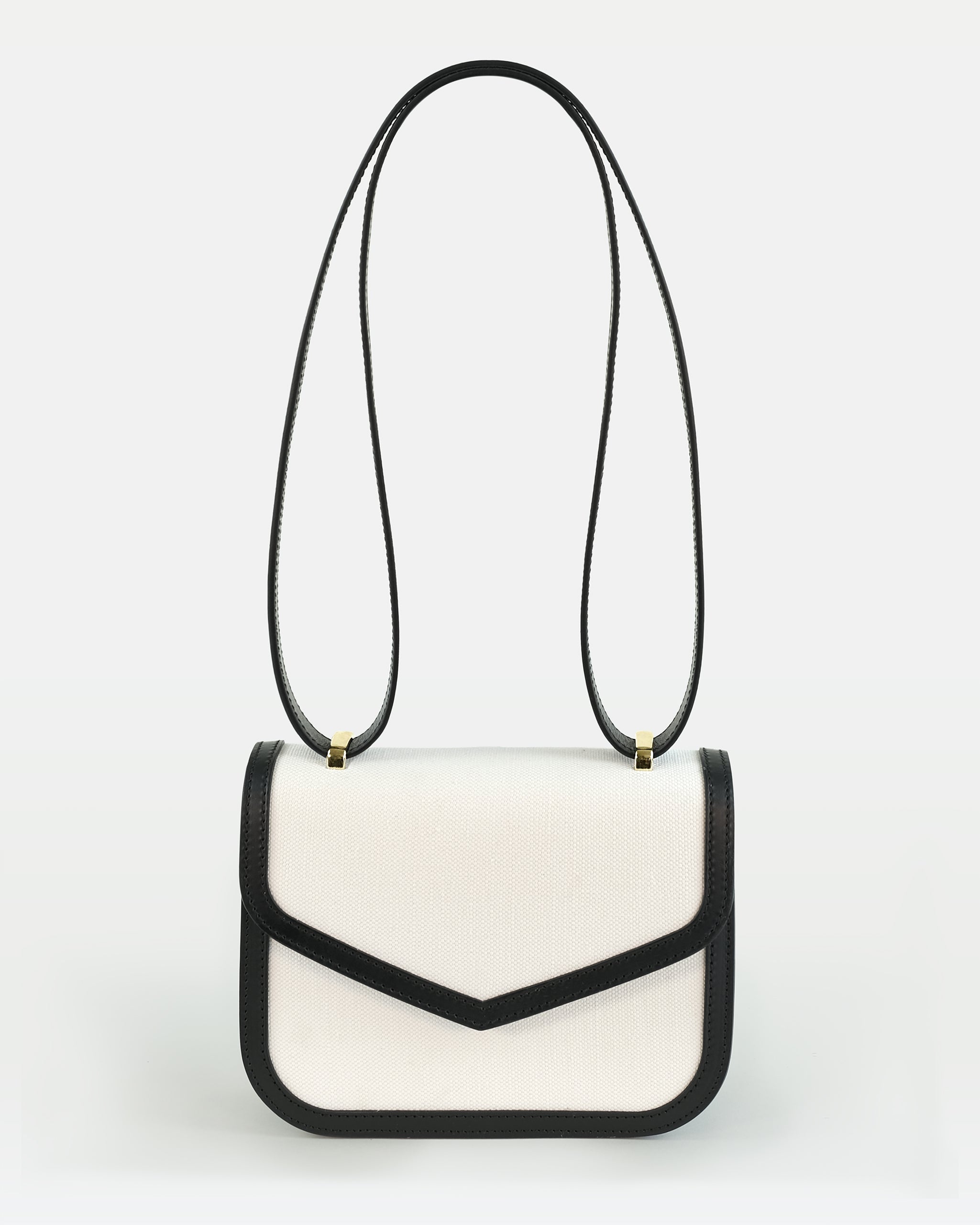 Small Crossbody in canvas and vegetable tanned calfskin leather - OffWhite/Black - Front view - Maya Crossbody | MODHER