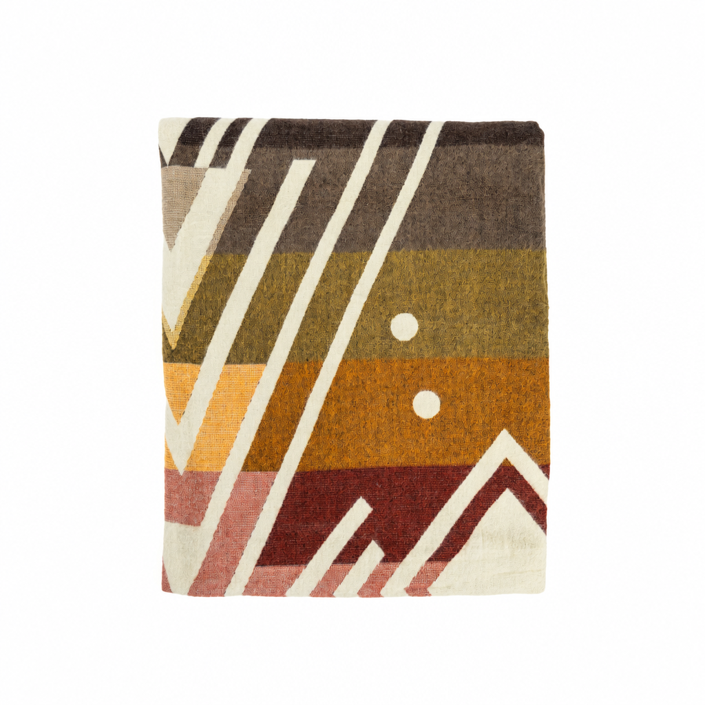 Chevron Peach, Red, Gray & Black reversible handwoven alpaca throw blanket, Yachana Collection, made in Ecuador