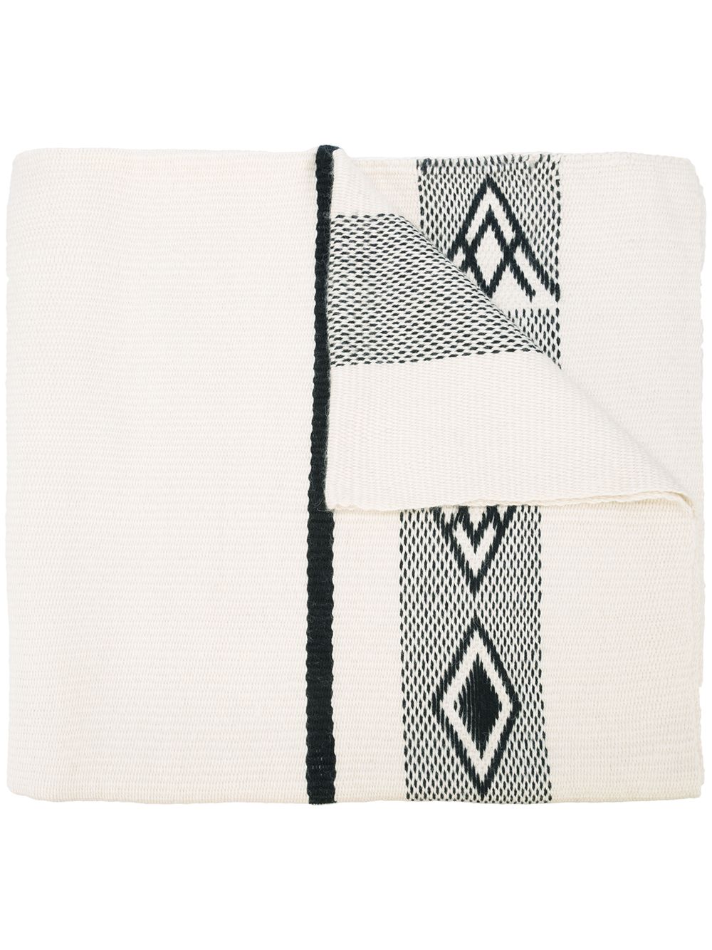 Wide Diagonal Alpaca Wrap featuring a geometric pattern in black and white