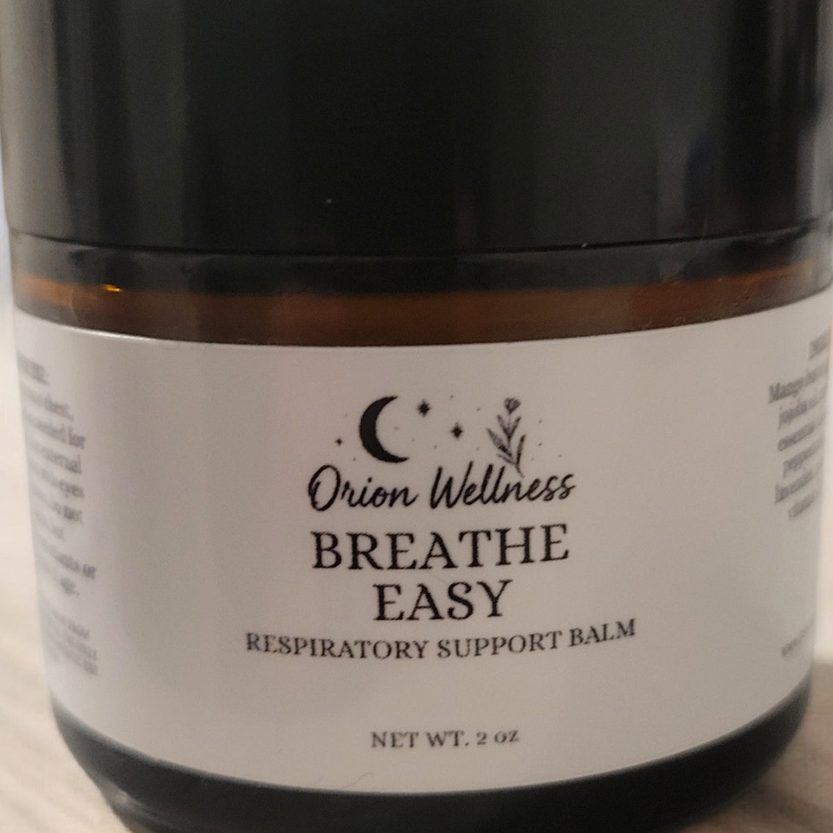 Breathe Easy Salve label close-up, included in Breathe Easy Shower Ritual