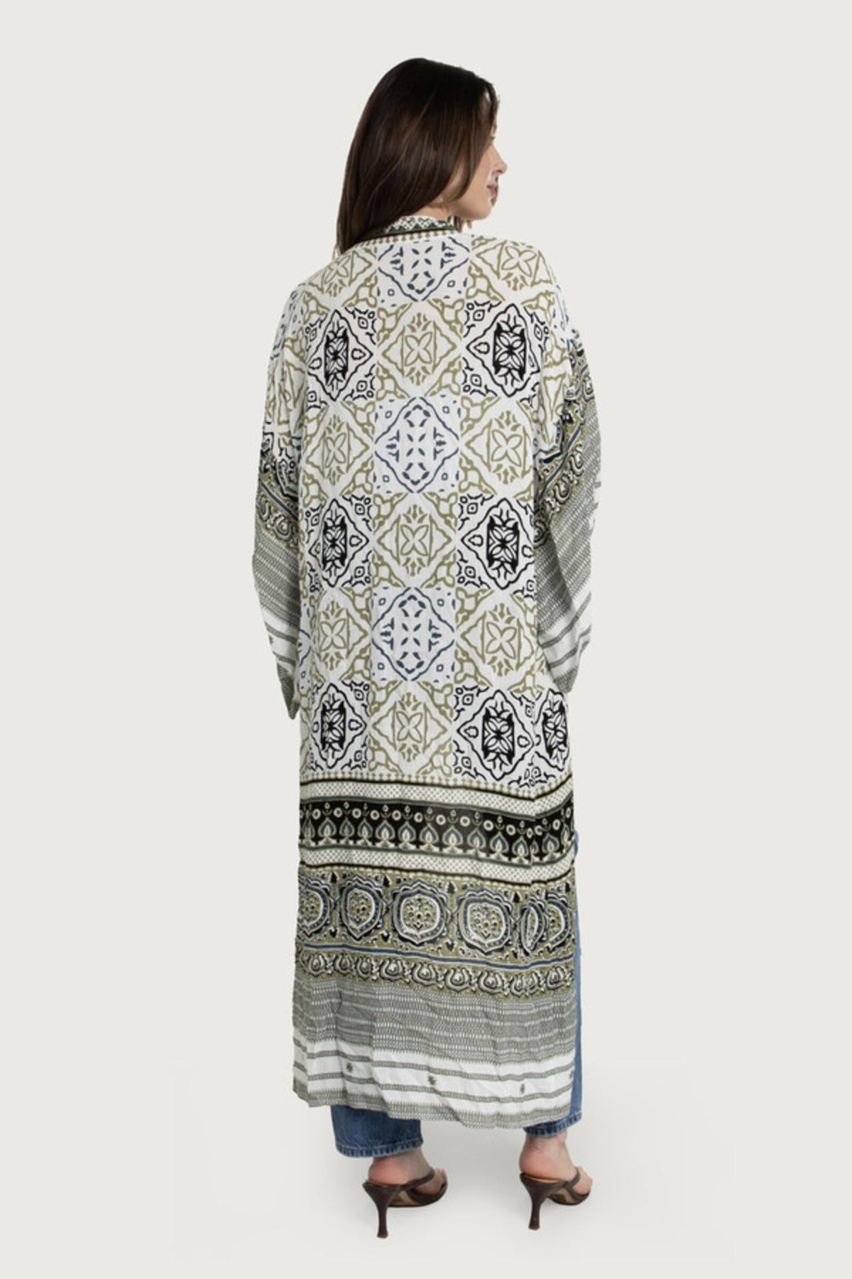 Mosaic Tile Pattern Kimono - White Combo