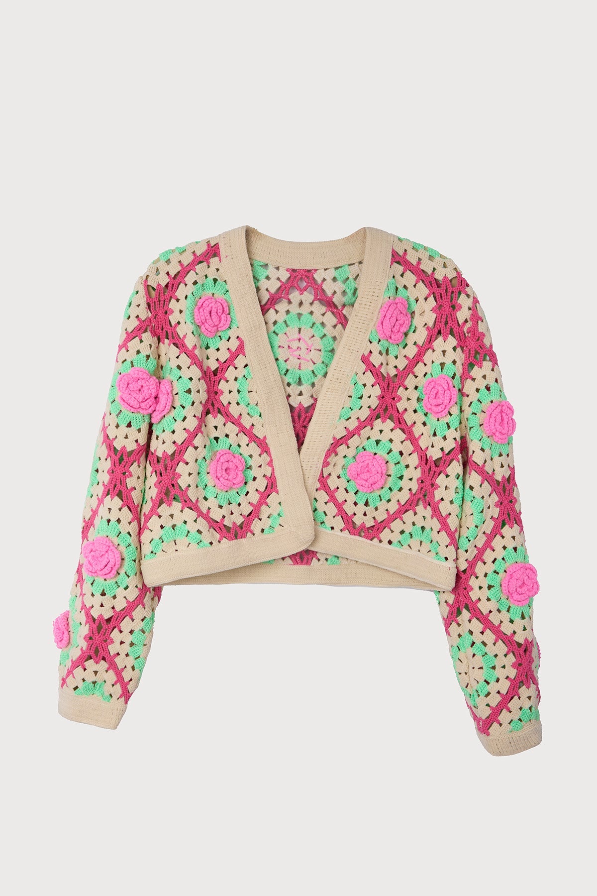 Rosette Crochet Cardigan - Pink