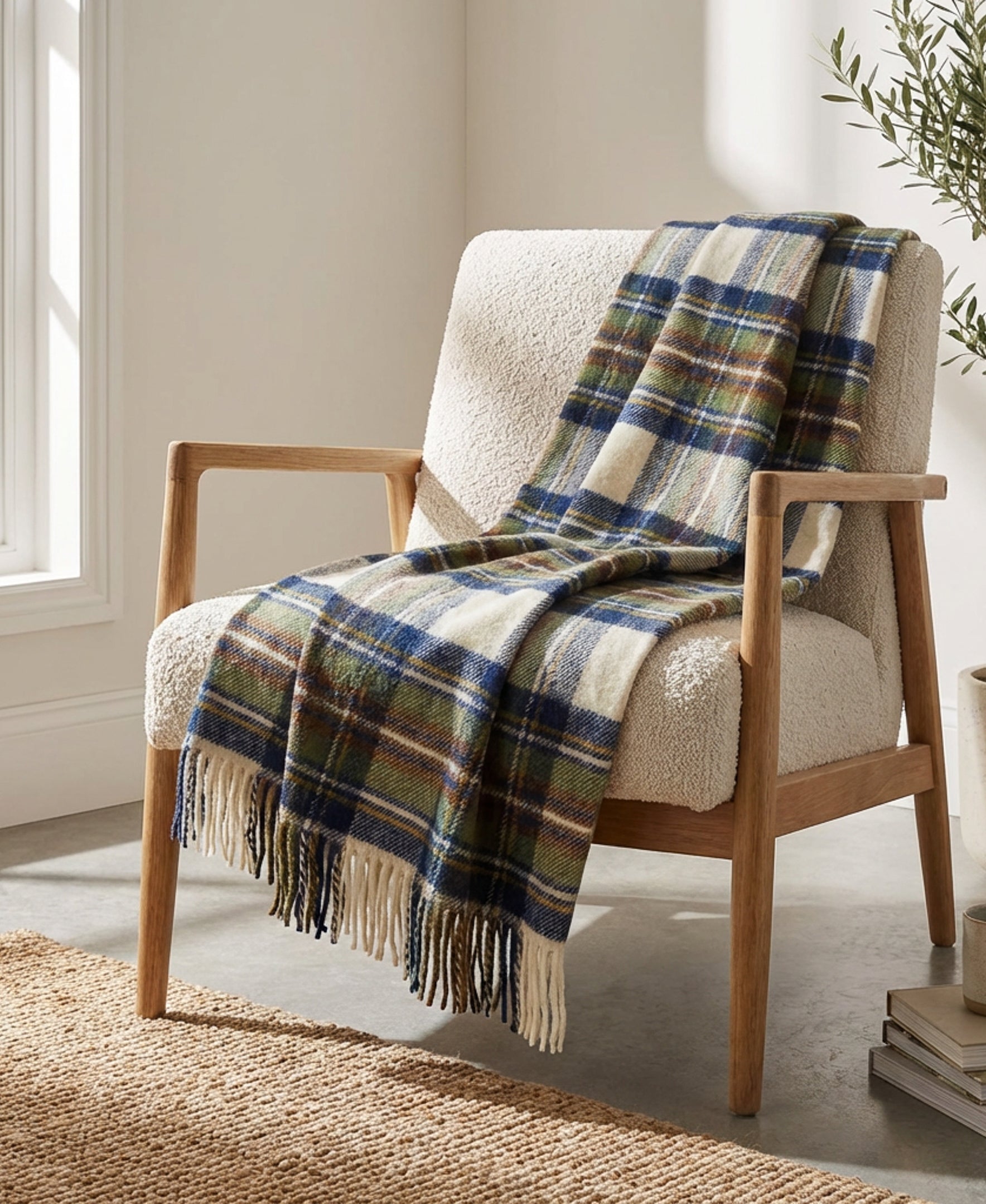 Highland Tweeds Fluffy Throw (Muted Blue Dress Stewart)-Throws and Blankets-[bar code]-Prince of Scots