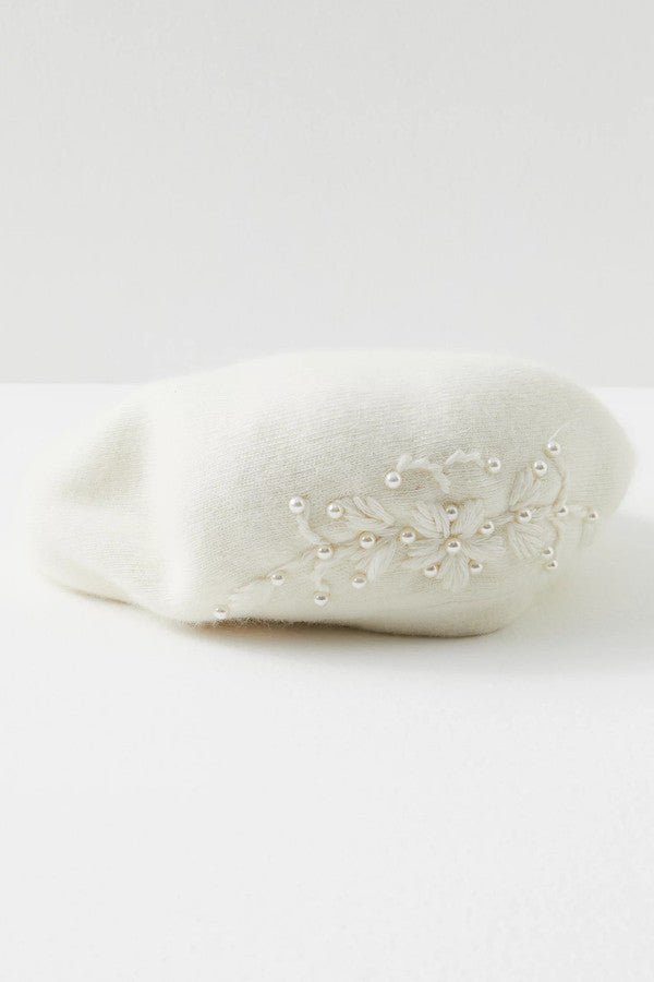 Pearl Embellished Floral Beret - Ivory
