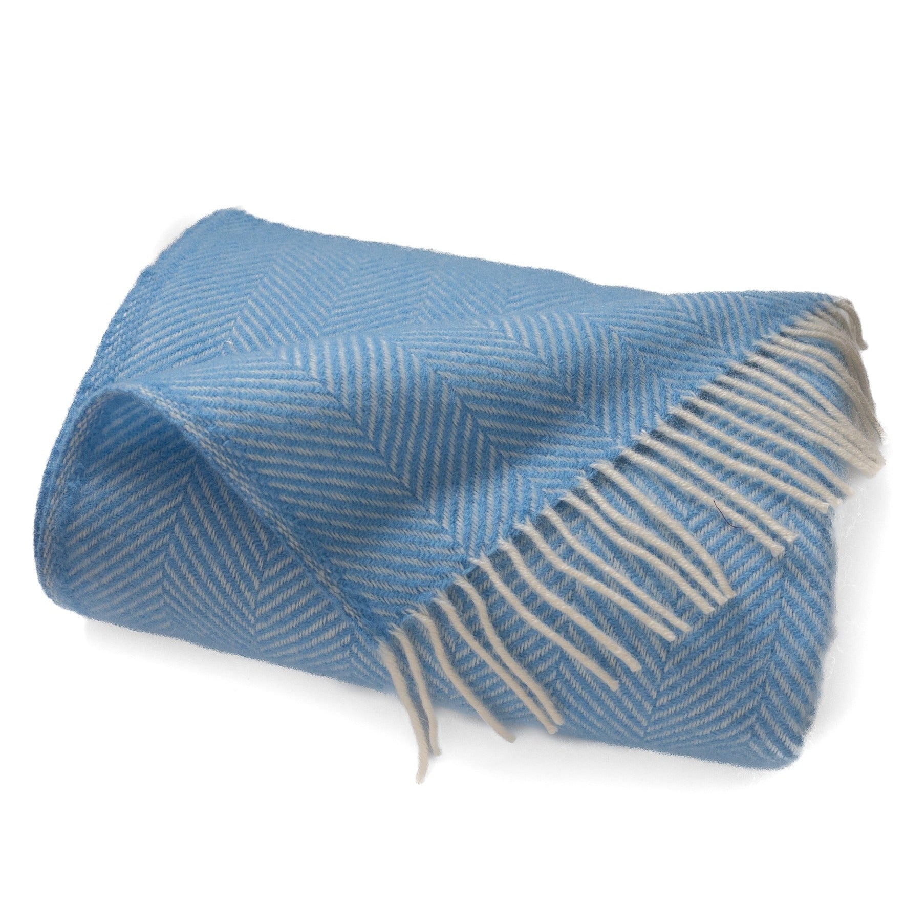 Highland Tweeds Herringbone Pure New Wool Throw ~ Sky Blue ~-Throws and Blankets-[bar code]-Prince of Scots