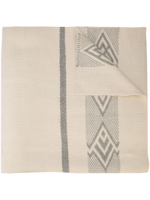 Handwoven ivory and grey alpaca wrap with geometric pattern