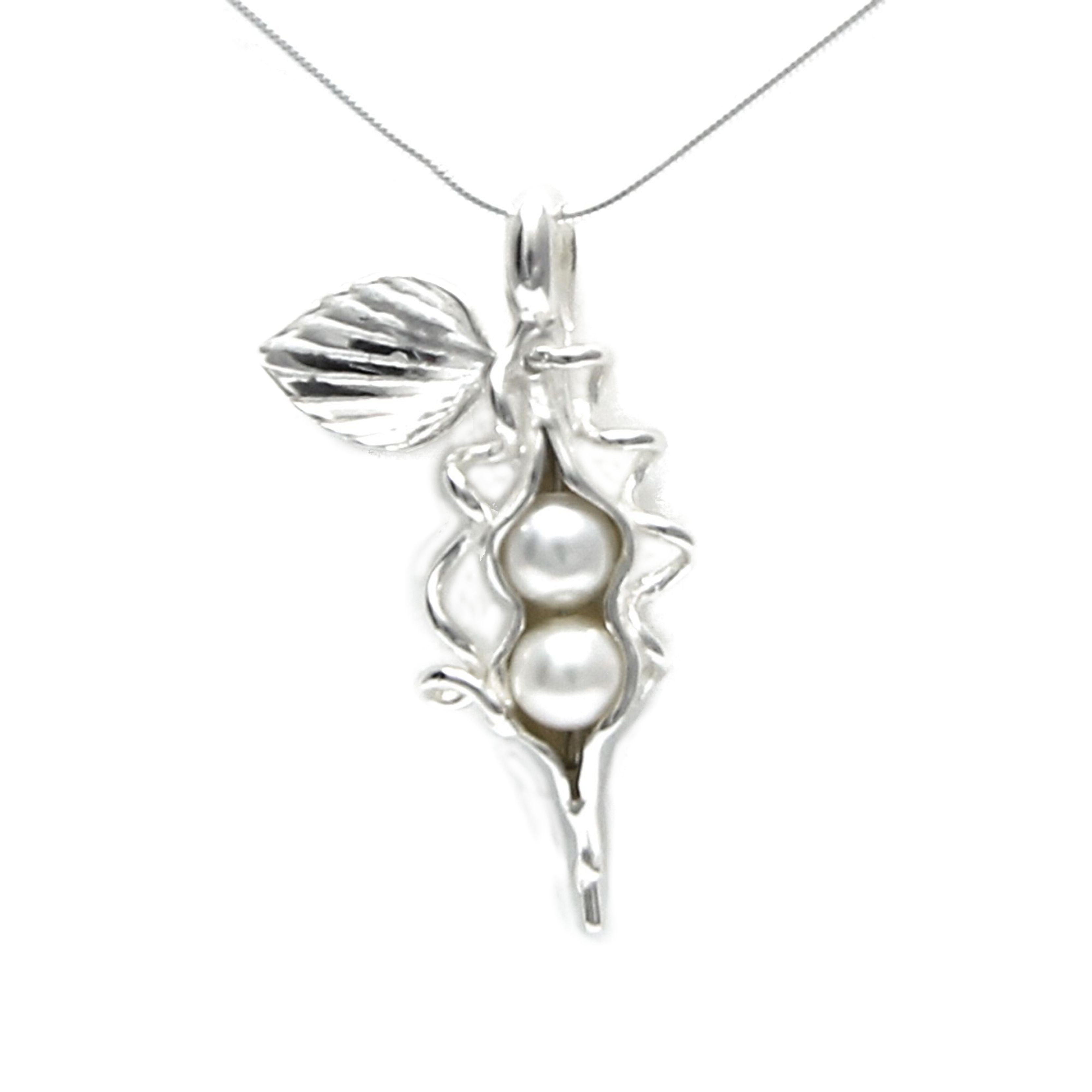 Sterling Silver Pea Pod Necklace - 2 Peas in a Pod