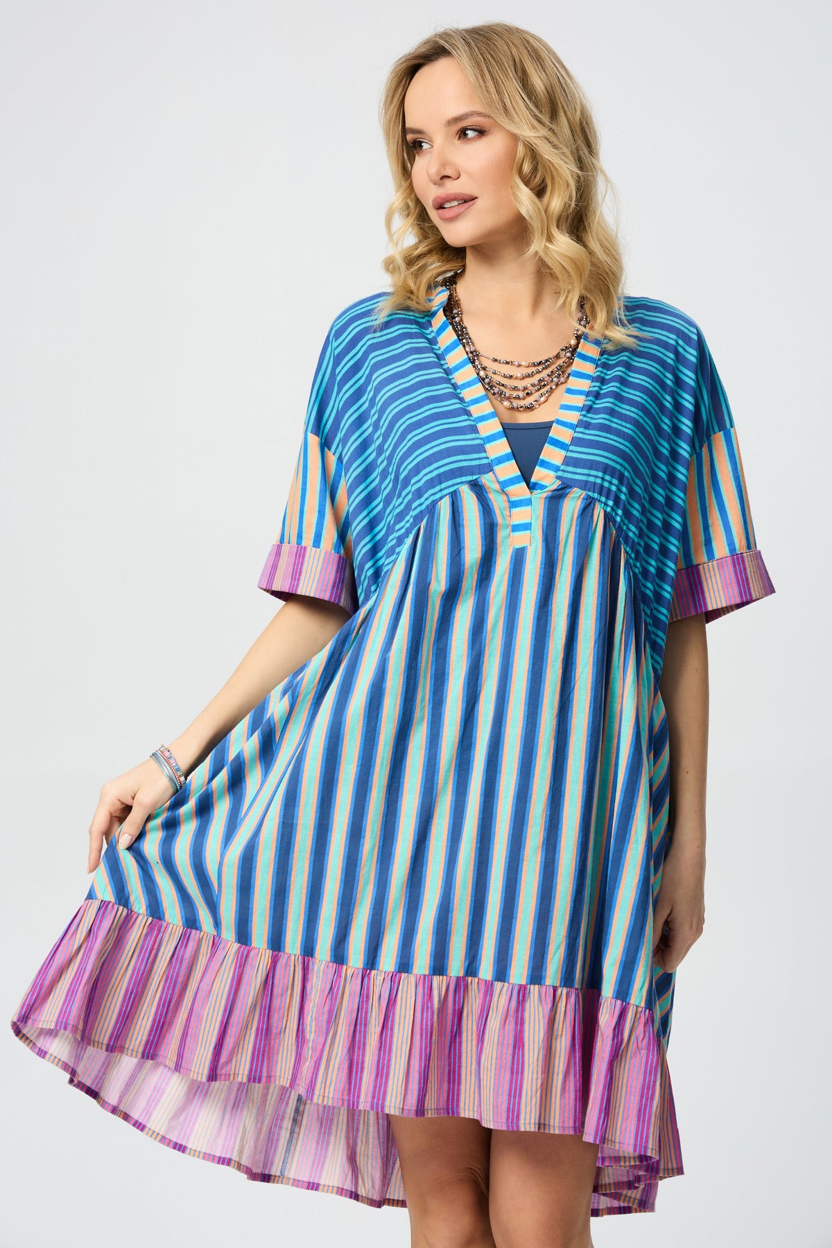 Bold Striped Cover Up Dress - Blue Multi