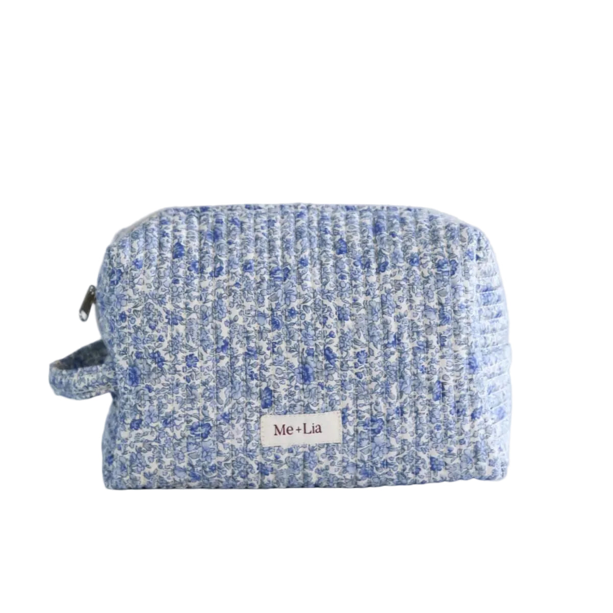 Blue Blossom Make-up Bag Large — interior of blue floral cotton cosmetic bag
