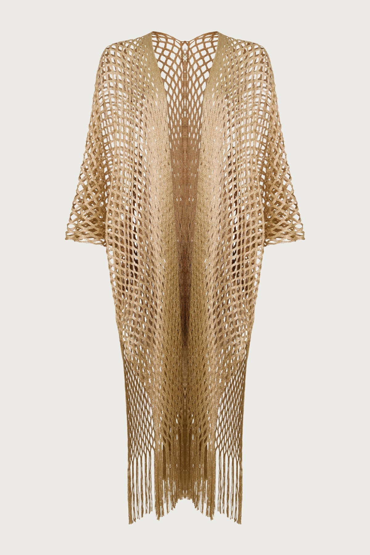 Metallic Fringe Kimono - Metallic Gold