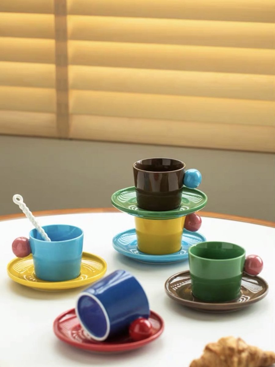Handmade Skittles Coffee Mug With Saucer - Cute Dopamine Espresso Cup - Mugs - Skittles Coffee Mug With Saucer - Style A - INSPECIAL HOME