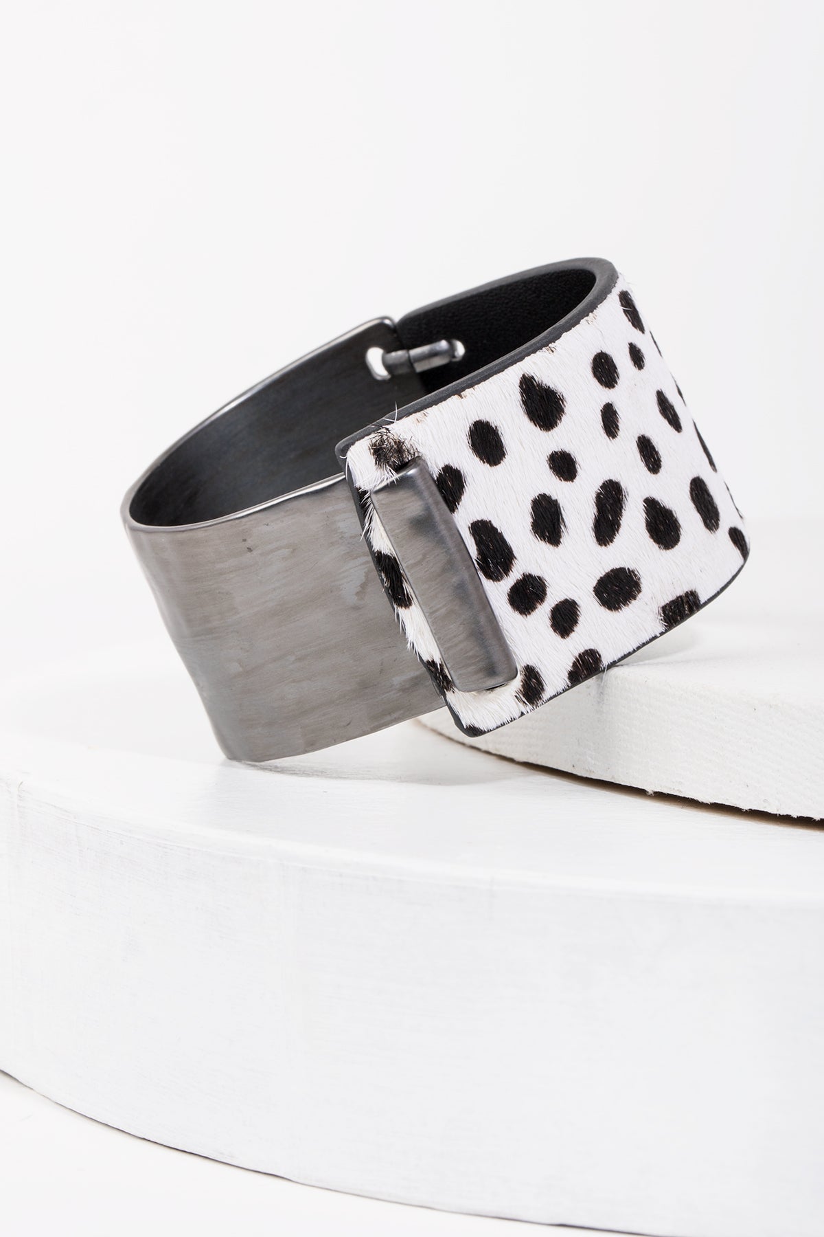 Leather Metal Duo Bracelet - Dark Gray