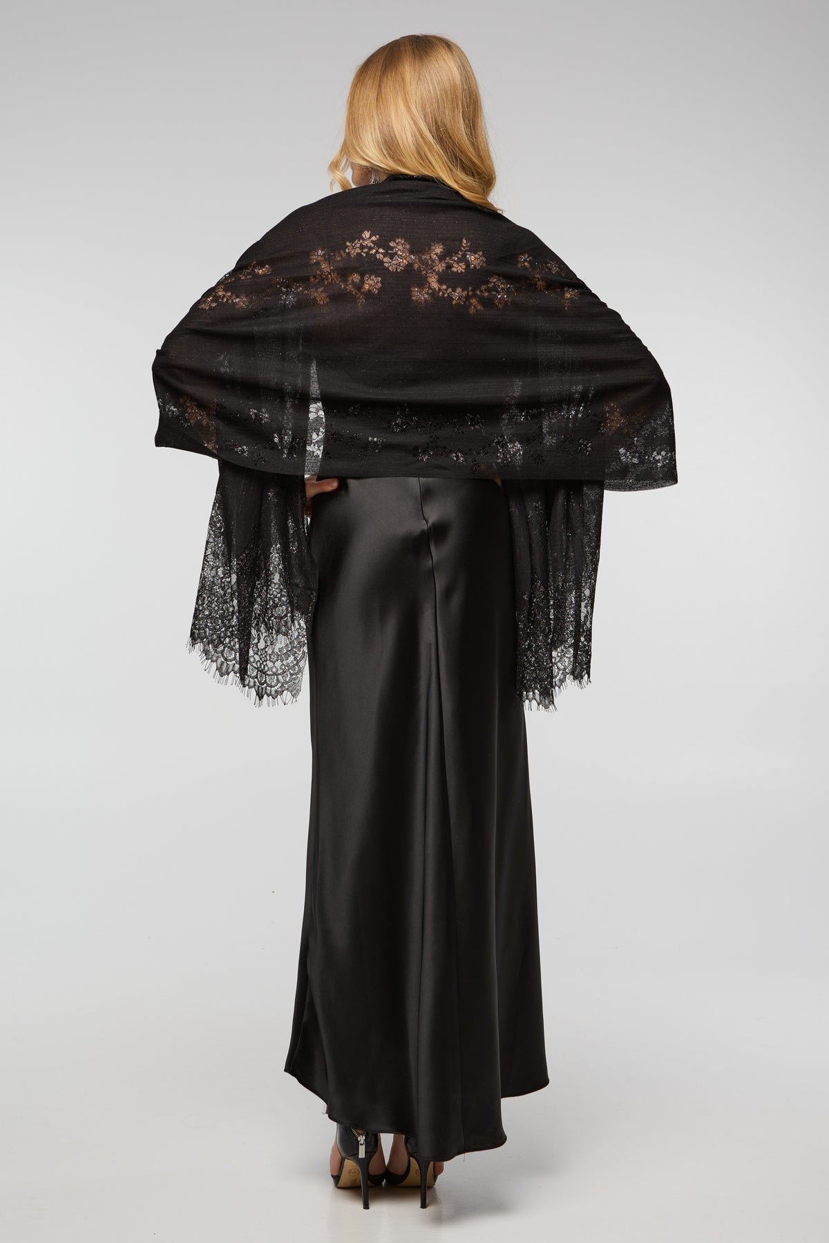 Luminous Lace Shimmer Scarf - Black