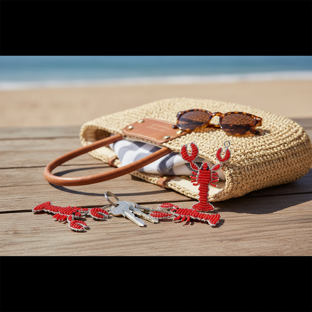 Lobster Keyring Set of 6 - lifestyle keys on beach table