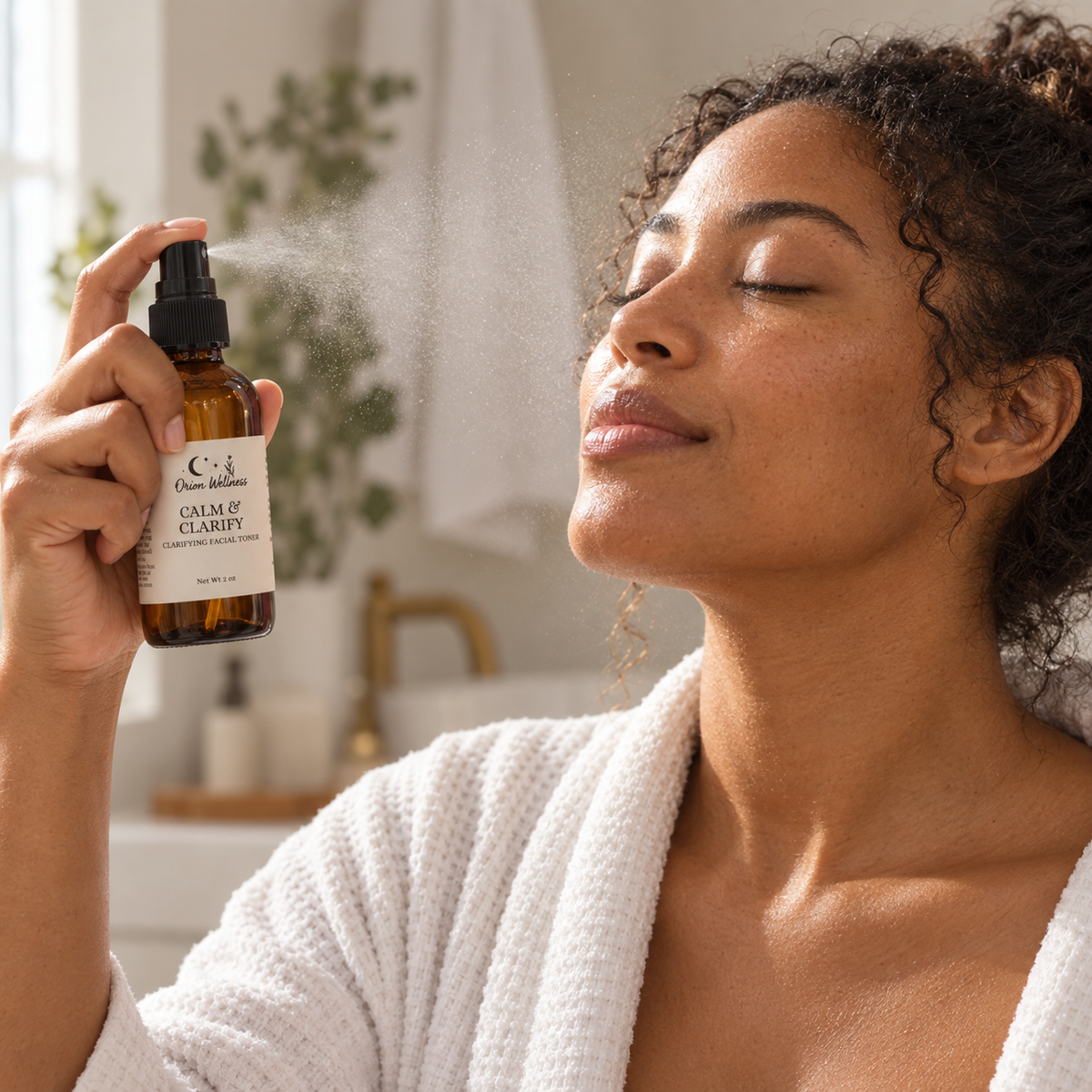 Calm & Clarify Facial Mist in use, included in Glow Ritual Gift Set