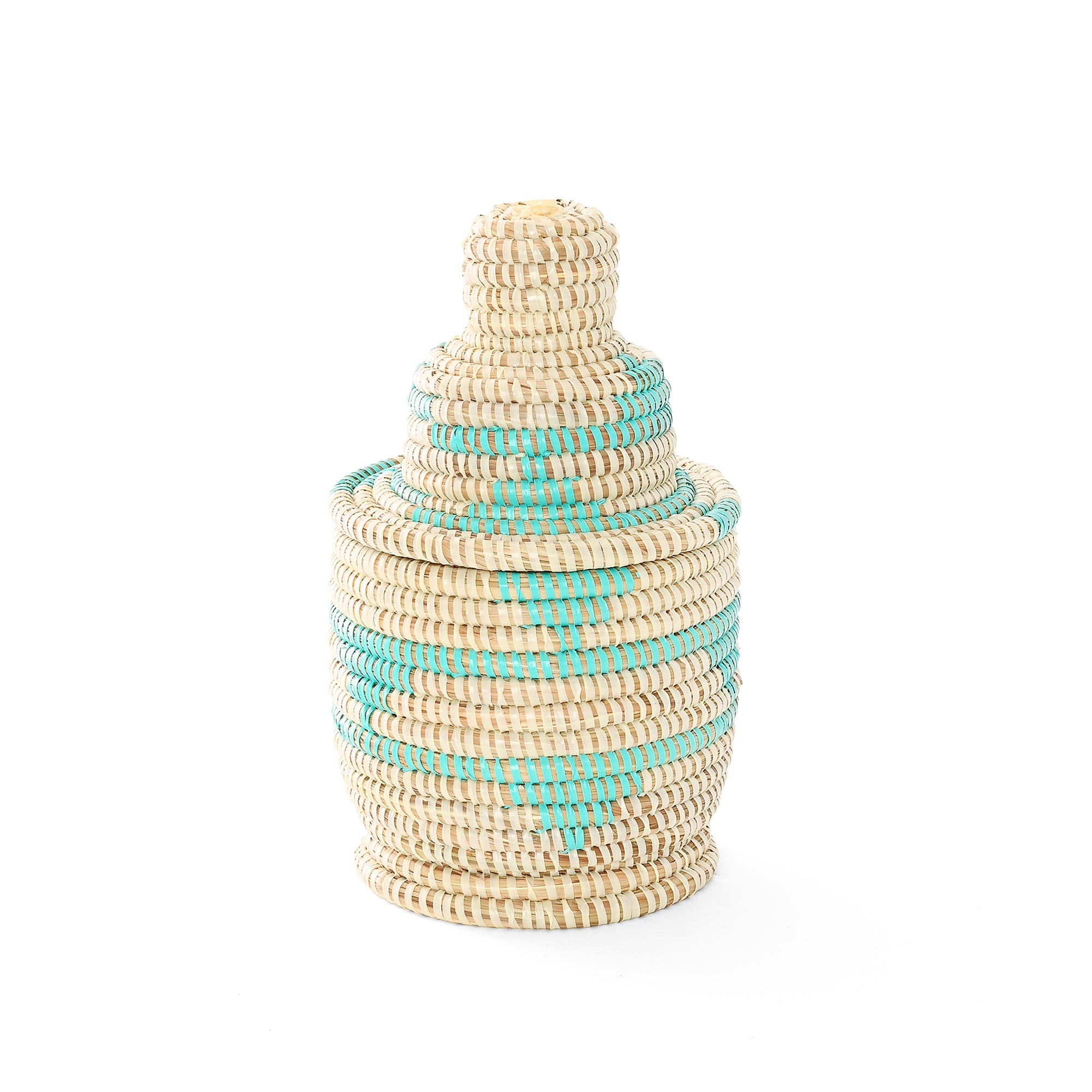 Small Cream and Aqua Lidded Tower Basket