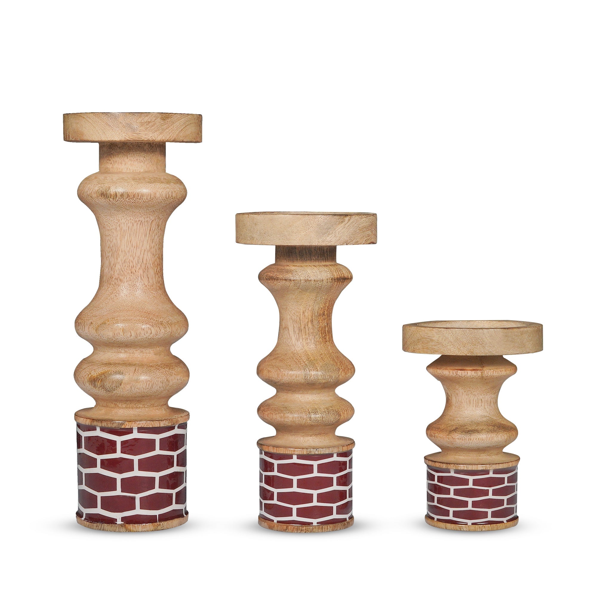 Gramercy Mango Wood Candleholders – Red Set of 3
