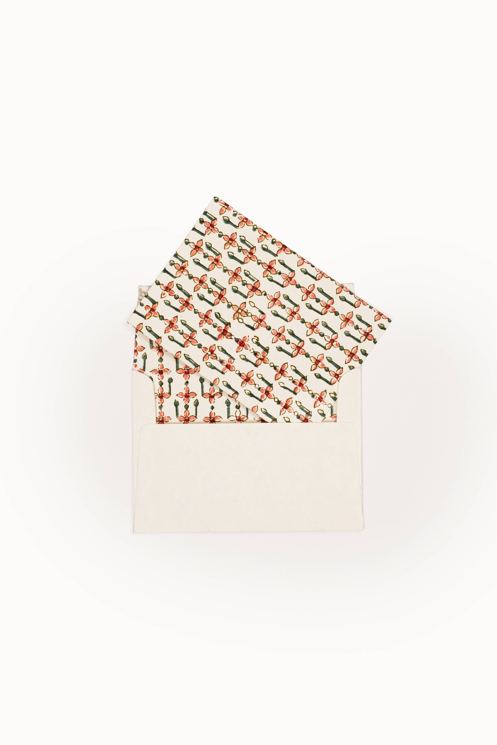 Hand Block Print Enveloped Crimson Mosaic Cards (Set of 6)