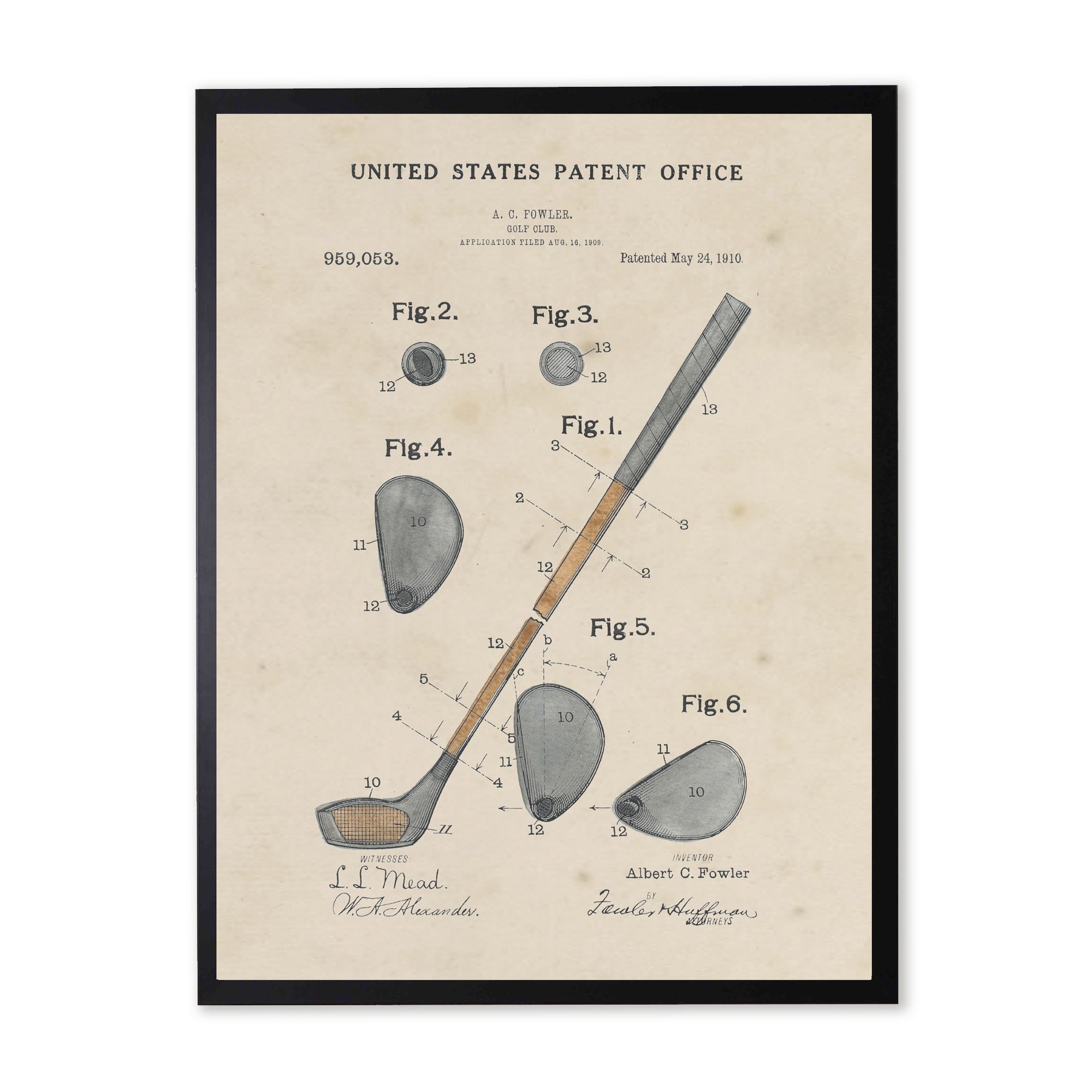 Golf Club Patent in Black Frame