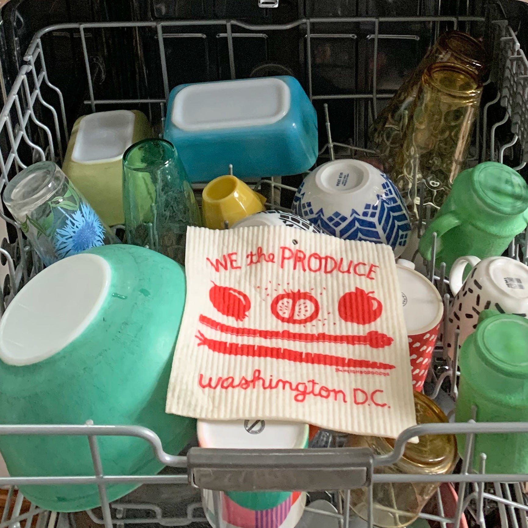 Reusable Swedish sponge cloth with DC Flag design, featuring the phrase "We the Produce"