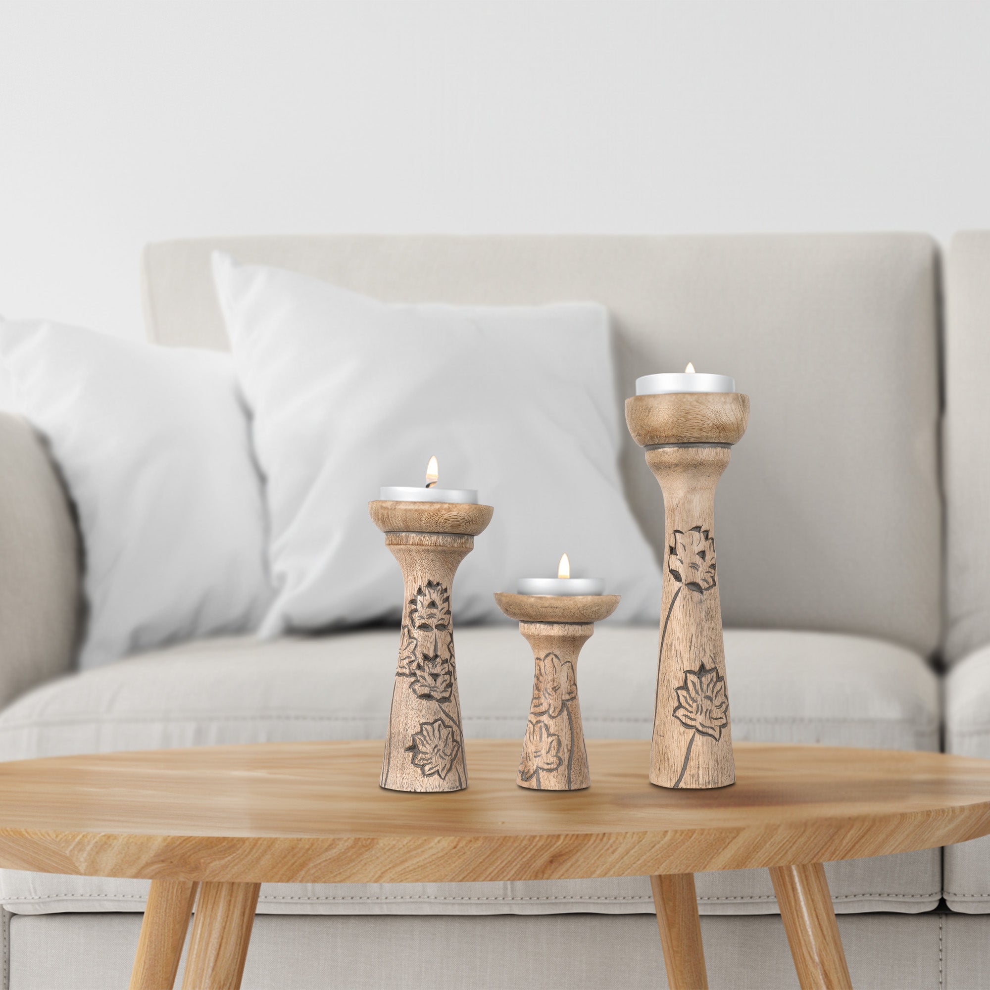 Lotus Vine Natural Pillar Candleholder Set - Thumbnail 2