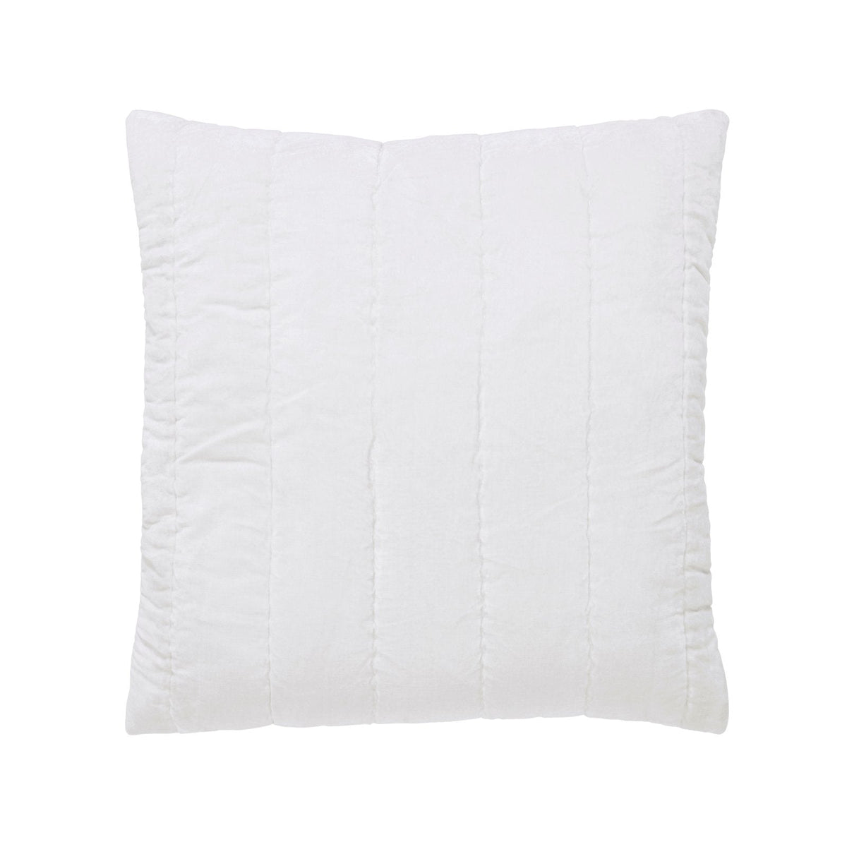 ES-337-DUP-X_1|Pristine white quilted decorative throw pillow with elegant vertical channel stitching, perfect for modern bedroom styling.