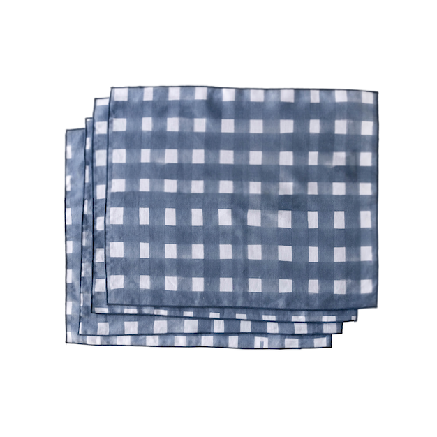 Blue Cross-Hatch linen placemat set of 4 with painterly brushstroke cross-hatch in blue grey - Goldie Home