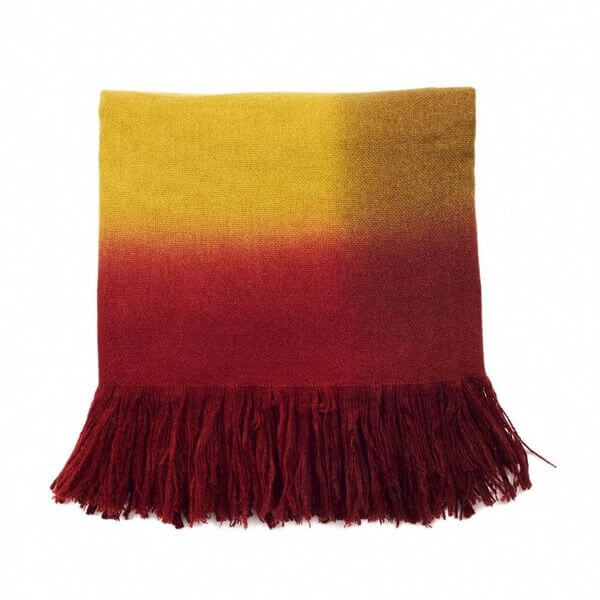 Marigold Merino Ombre Handloom Throw / Blanket Scarf featuring a warm ombre design and hand-rolled fringes.