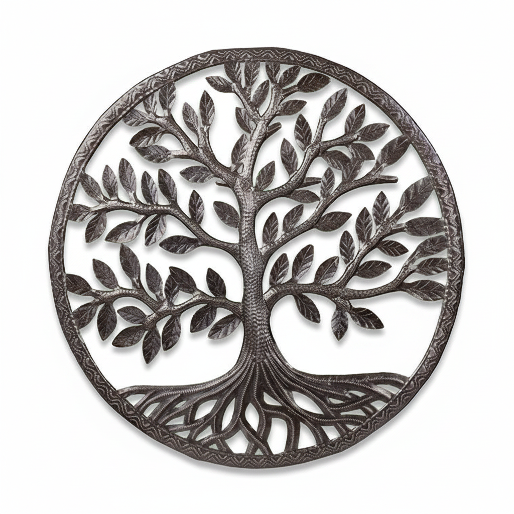 Classic Tree of Life Unpainted 23x23 Haitian metal art on white background