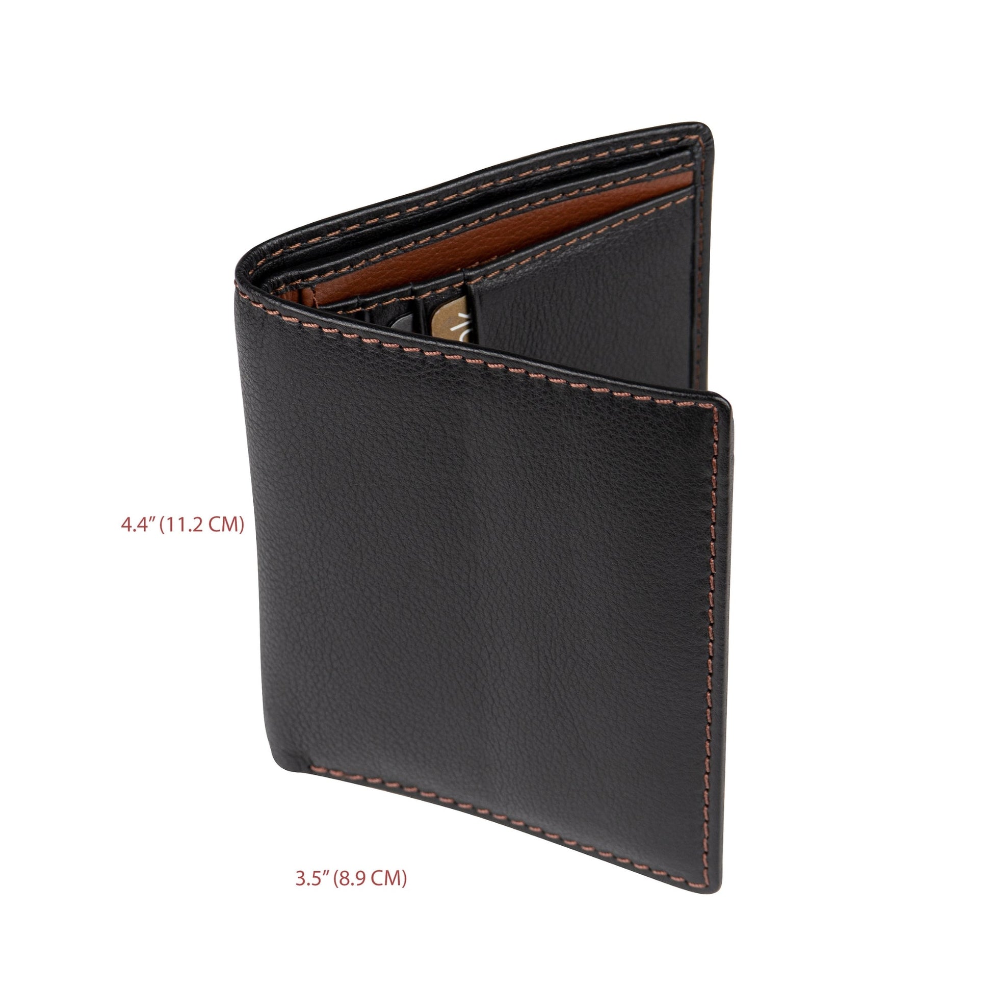 Black leather wallet vertical bi-fold 