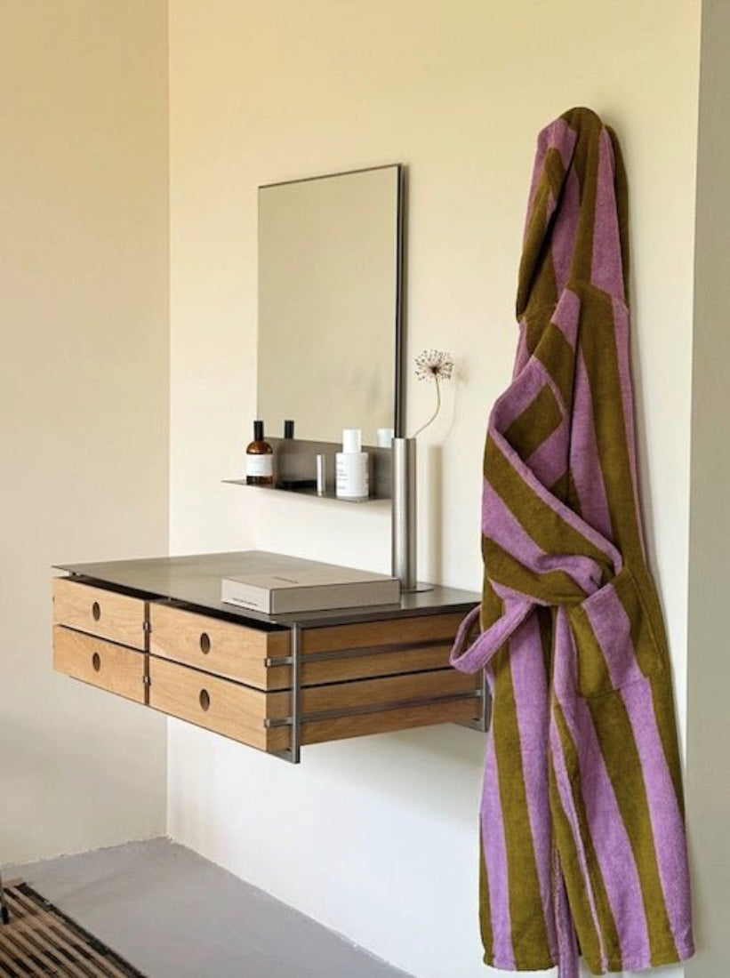 Ultra Soft Retro Whimsical Stripe Bath Robe - 100% Organic Long - stapled Cotton - Retro Whimsical Stripe Bath Robe - Purple & Brown Stripe - INSPECIAL HOME