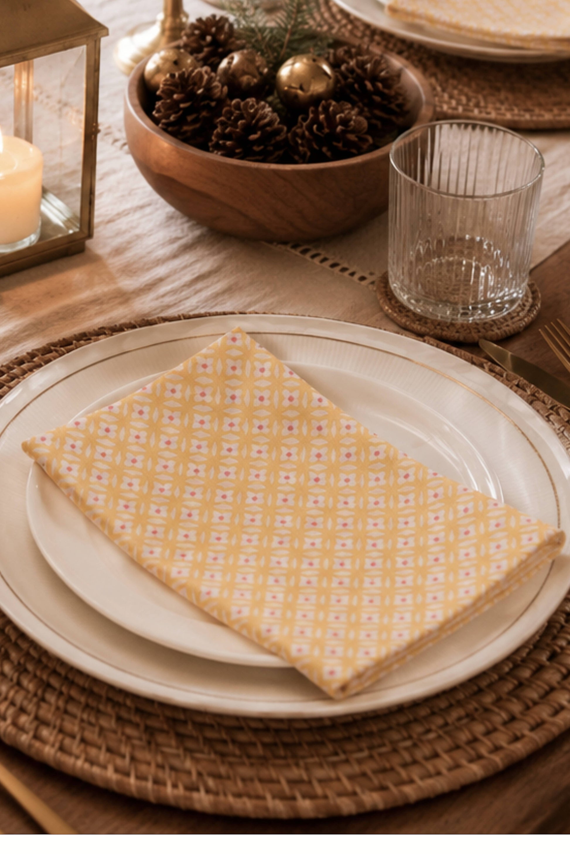 Sunwashed Yellow Geometric Block Print Napkins (Set of 4)