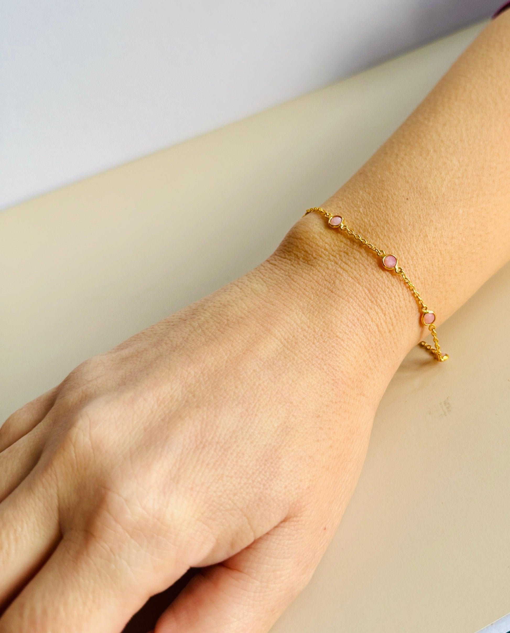October Birthstone Bracelet — Opal minimal everyday fine jewelry in solid gold and sterling 925 silver with natural gemstones.