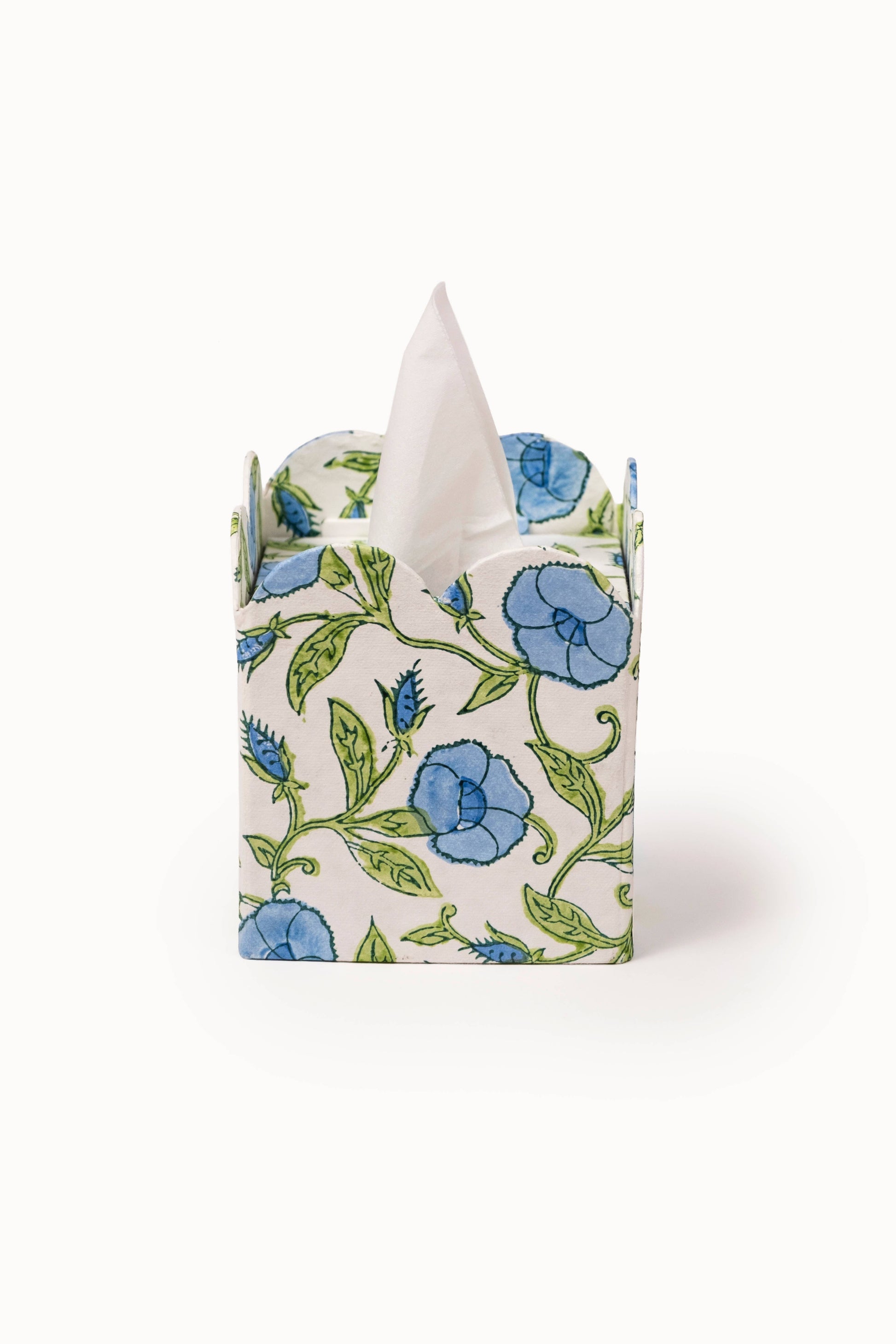 Block Print Tissue Box Cover-Inaya Powder Blue(Collapsible)