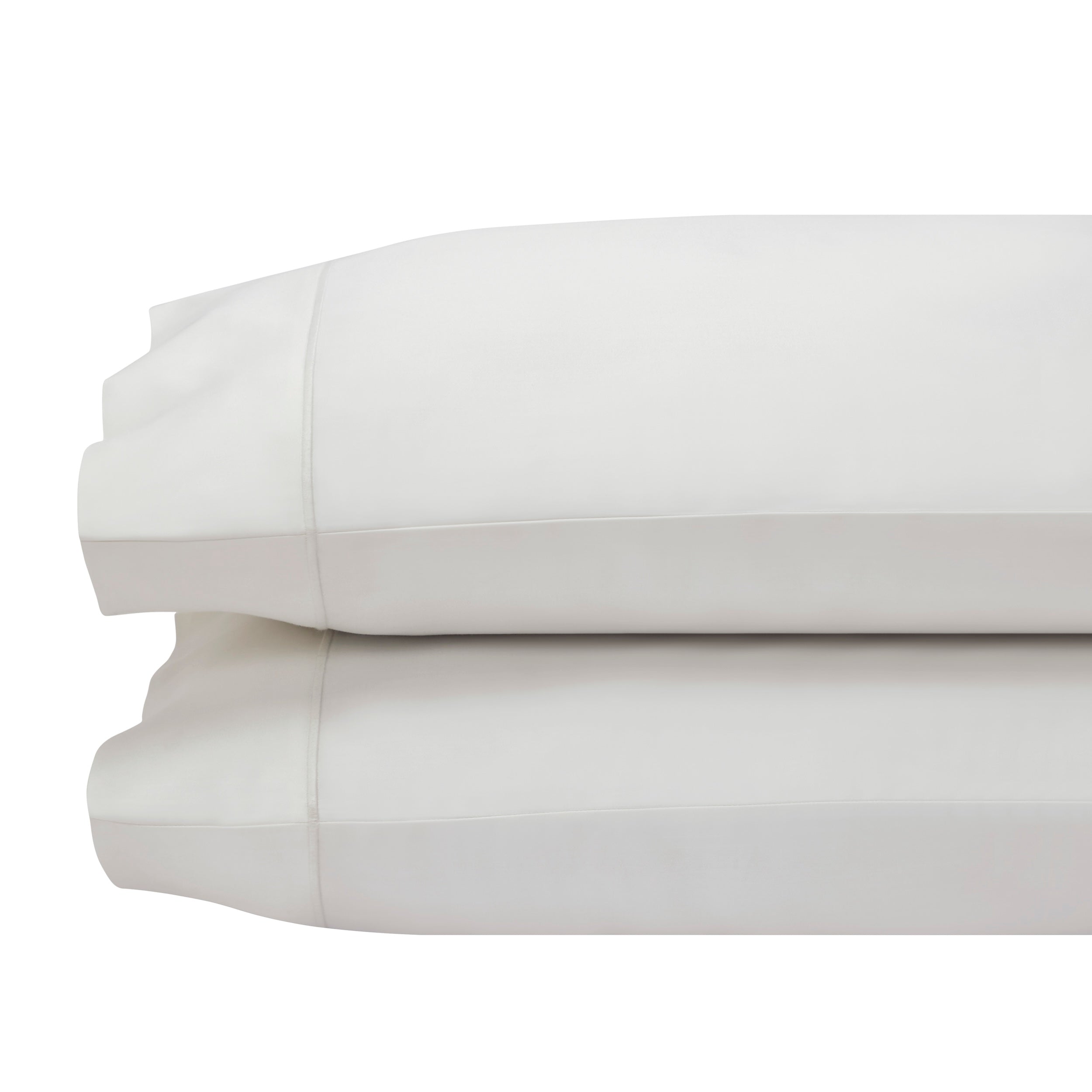 ASP-546-X_1|Stack of two white 100% cotton sateen pillowcases with a smooth finish and a classic hemmed opening.
