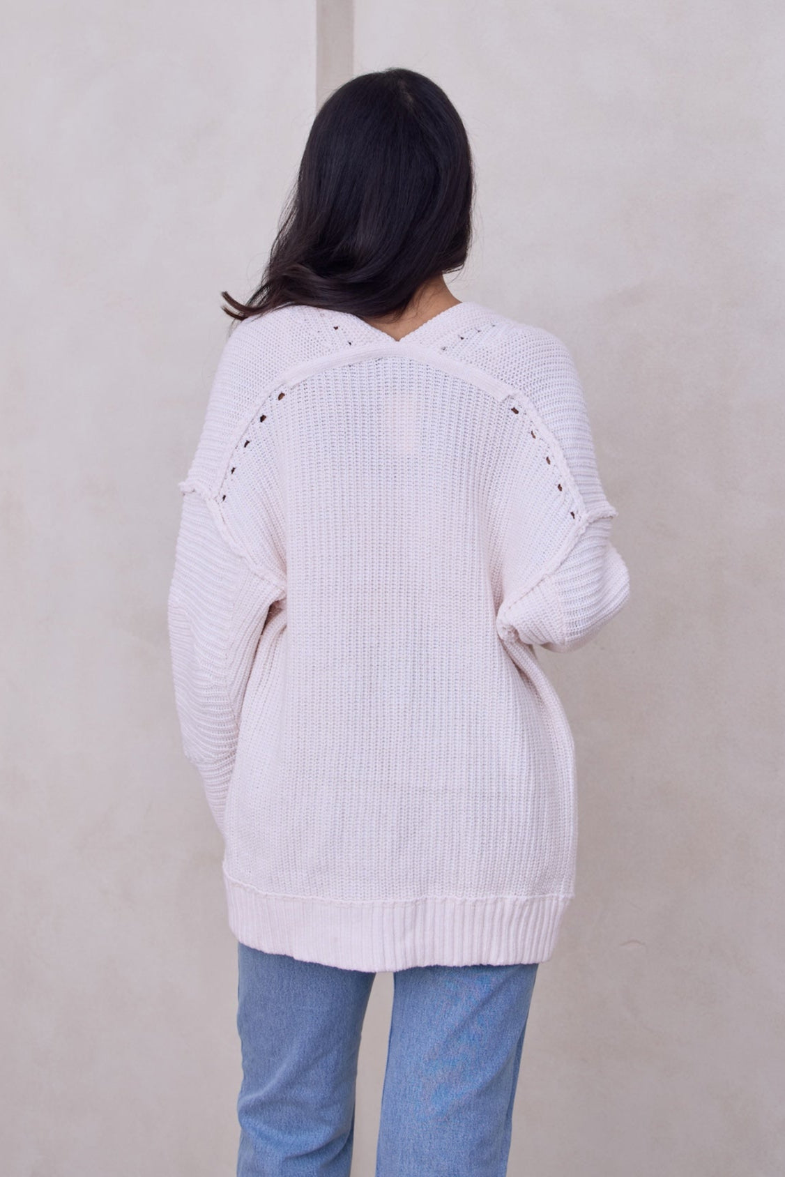 Ribbed Knit Open Cardigan Sweater - Ivory