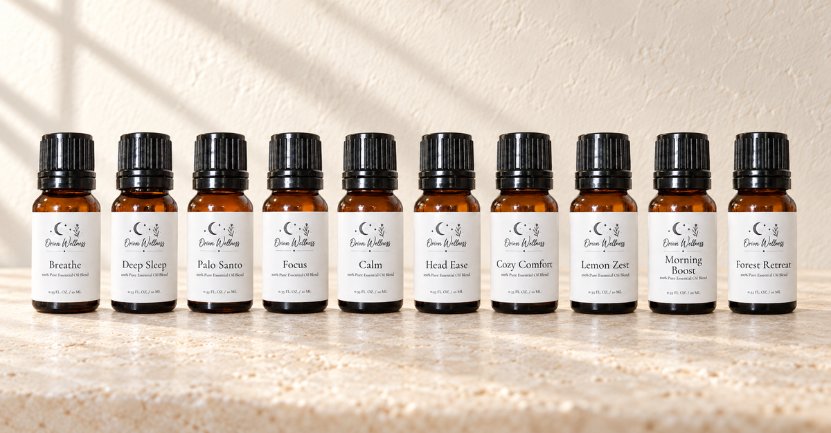 Orion Wellness complete diffuser blend set in a home setting