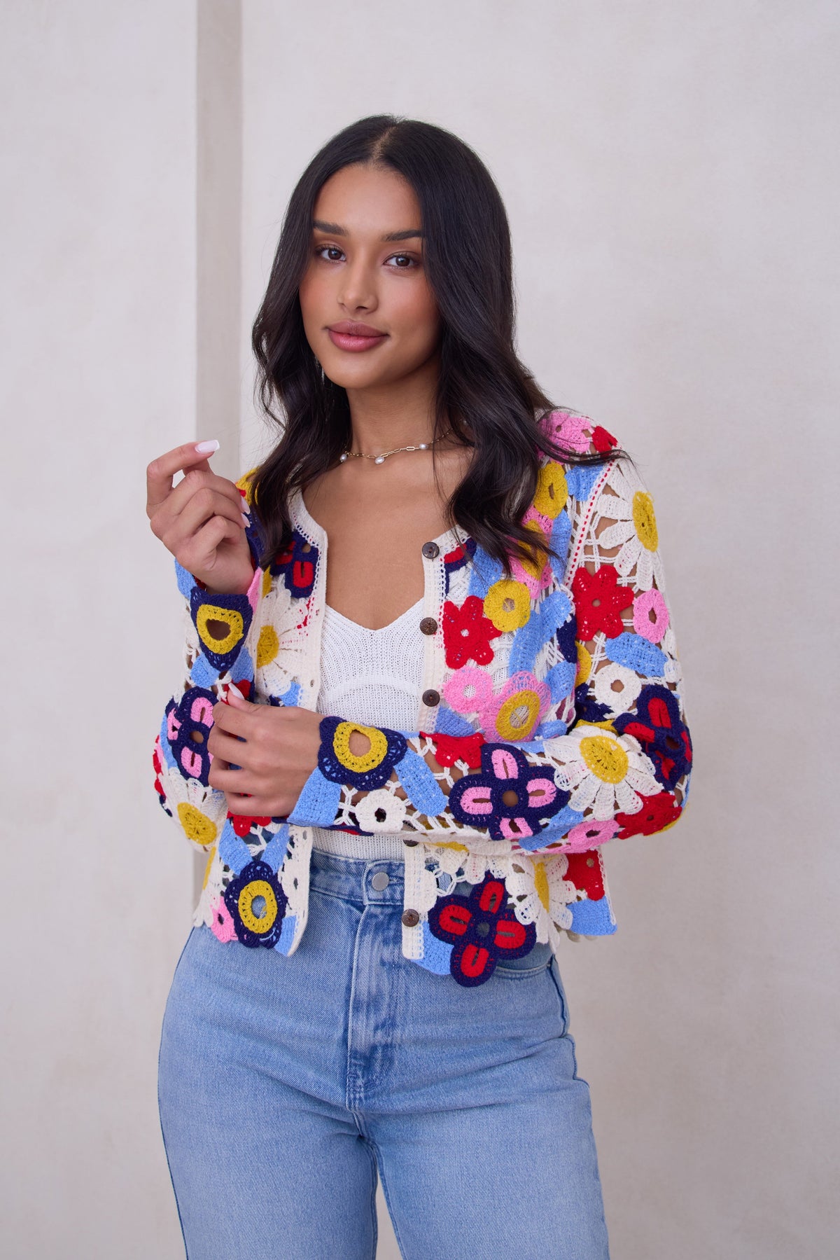 Flower Lace Crochet Jacket - Ivory