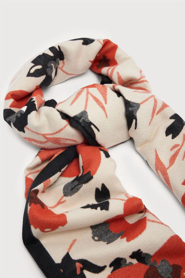 Floral Reversible Fringed Trim Scarf For Fall - Orange