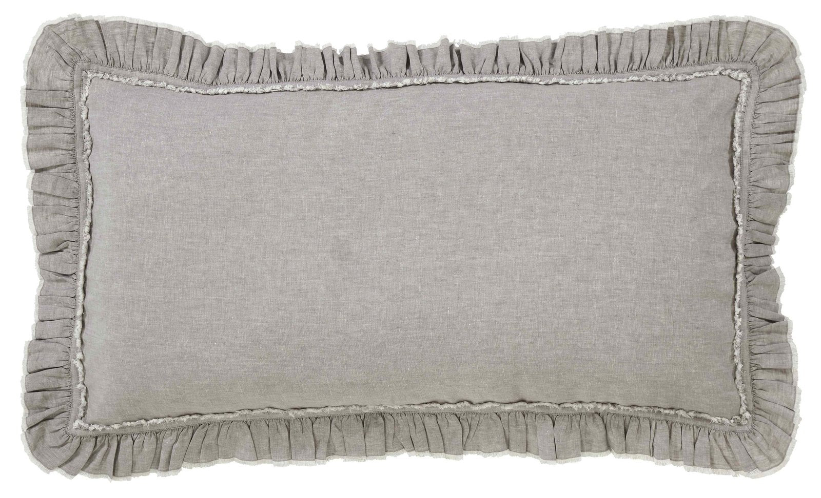 KS-019-2036_1|Grey linen ruffled duvet cover sham, stylish accent for modern, cozy, and elegant bedding, enhancing bedroom decor.
