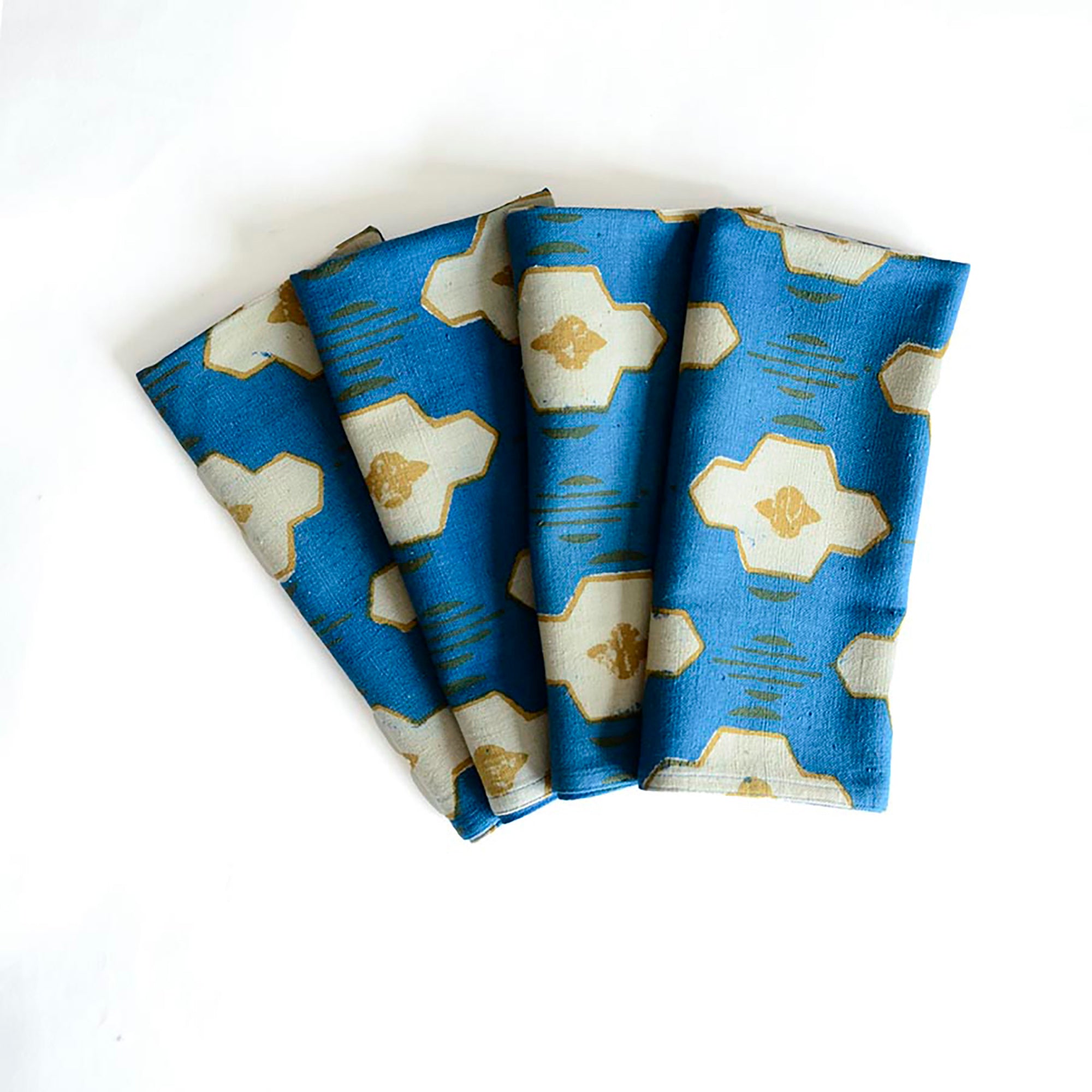 Modern Block Print Cloth Napkins (Set of 4) - Hopi Blue