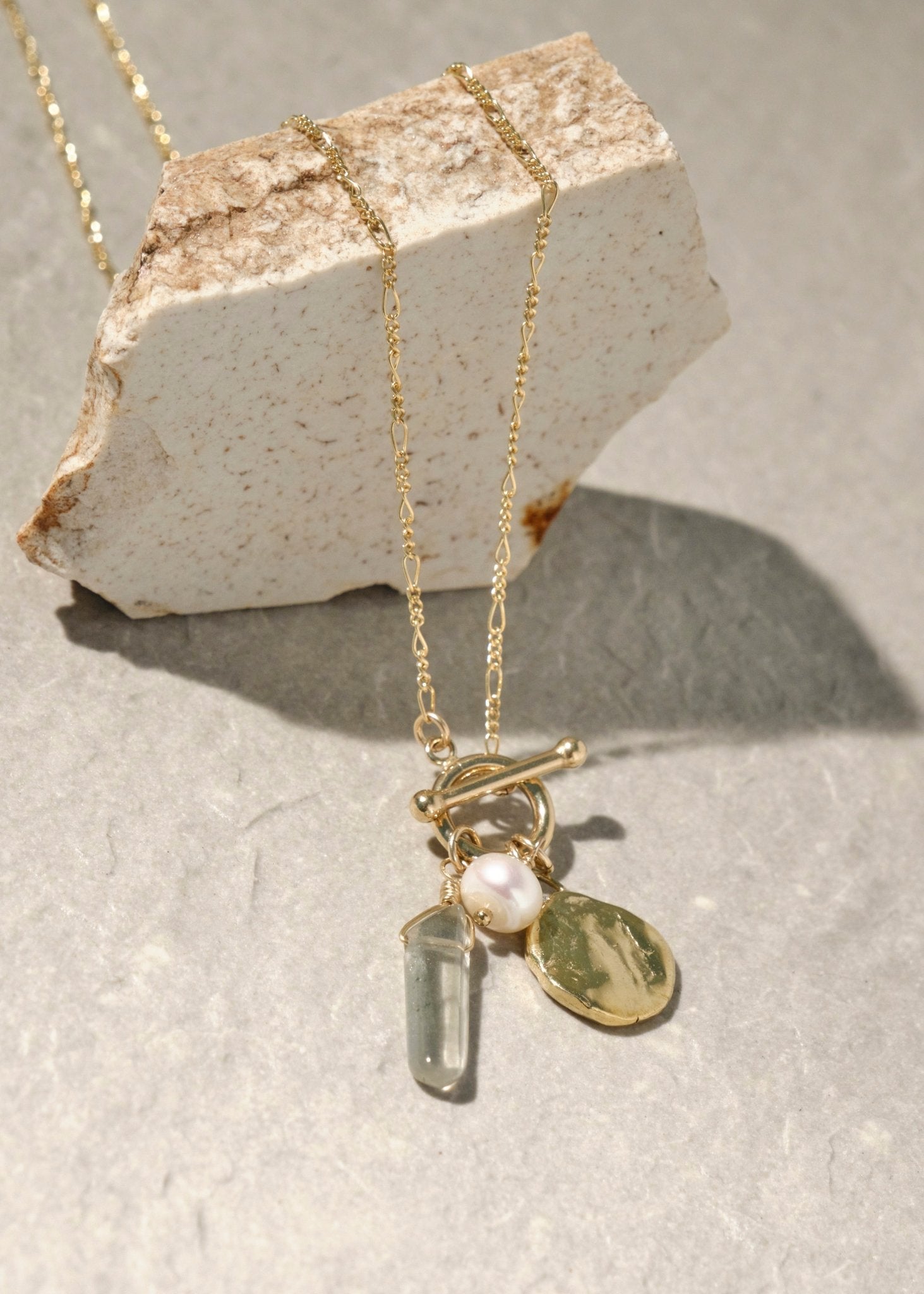 Selene Gold Charm Necklace with Pearl and Crystal - Dea Dia