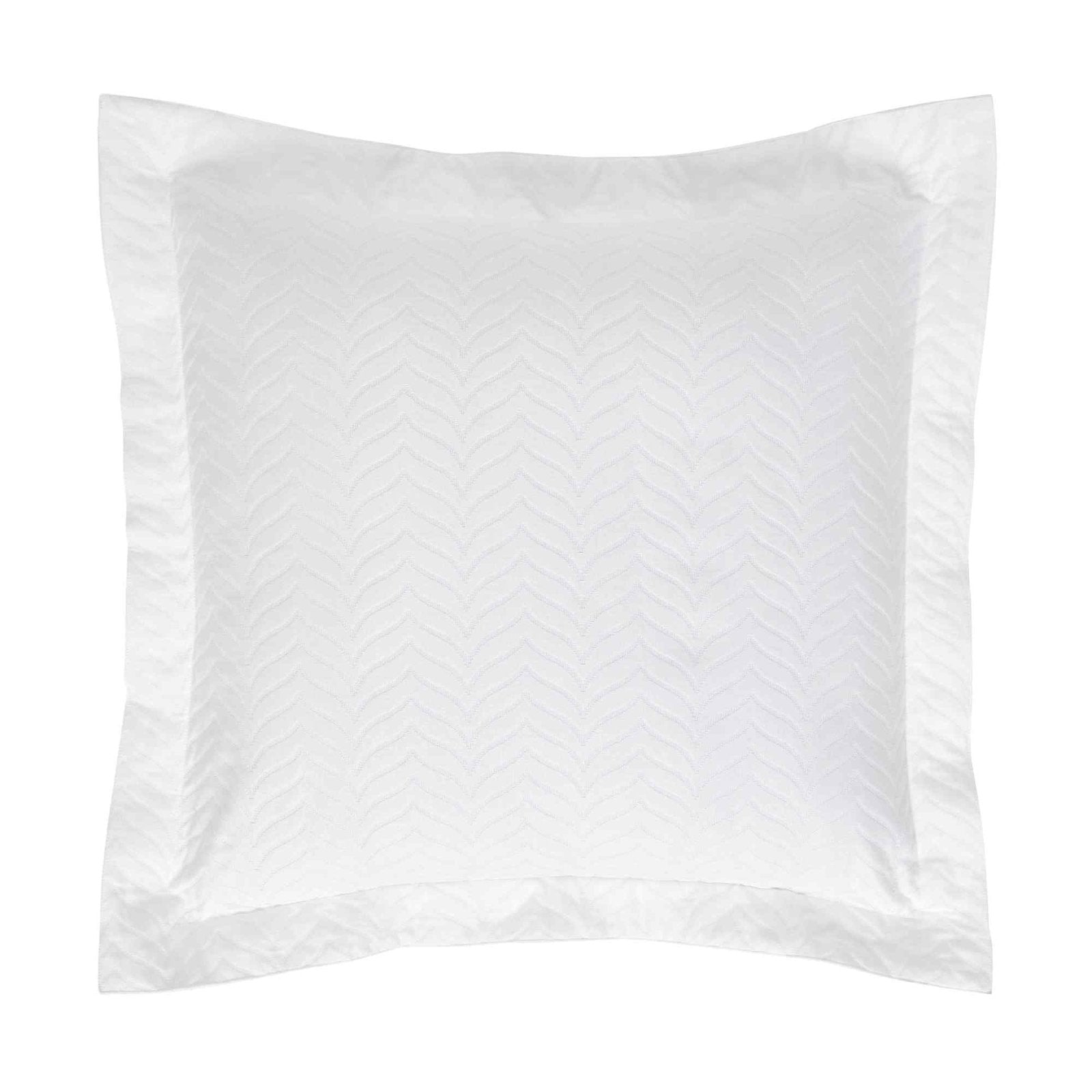 SS-194-X_1|Elegant white square accent pillow with subtle chevron pattern and crisp border, perfect for contemporary bedroom decor.