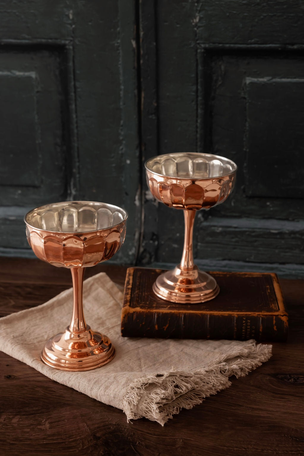 Vintage-Inspired Copper Coupe Glasses | Set of 2 | Tin-Lined, 6.25”