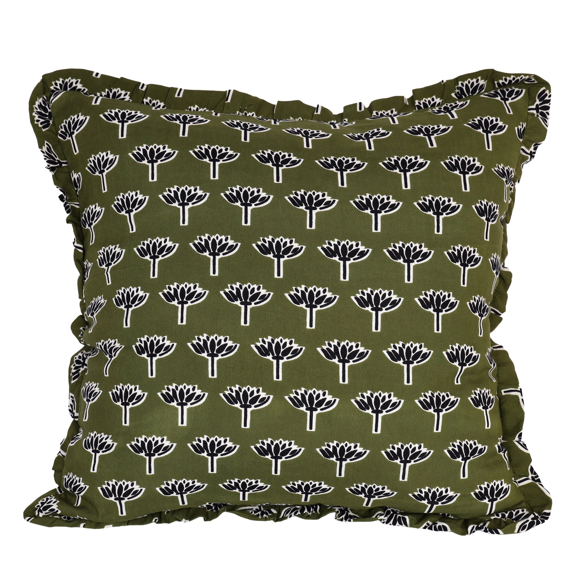 Forest green botanical pillow cover, front view